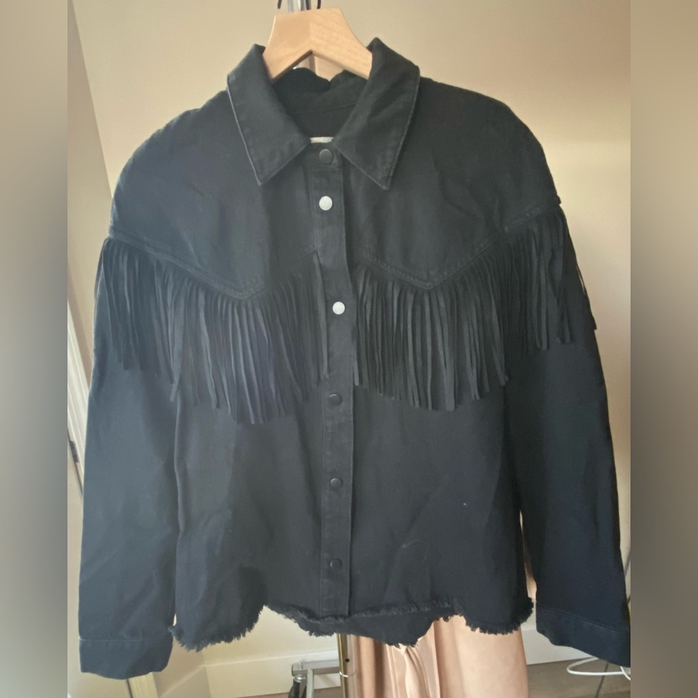 ZARA | Boho Southwestern Fringe Black Button Down Shirt Jacket Lightweight